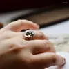 Klusterringar naturliga Hetian White Jade Egg Round Open Ring Chinese Retro Lotus Shape Elegant Charm Original Design Women's Silver