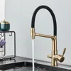 Keukenkranen geborstelde gouden kraan gefilterd water dubbele tuit zuivering kenmerk tap 360 rotatie kraan voor 230510