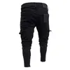 Męskie dżinsy rozciągają czarne duże kieszenie boczne Modna moda zamek małe piesze dżinsowe spodnie Elastyczne joggingowe spodnie uliczne 230511