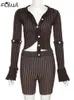 Zweiteilige Damen-Hosen FQLWL Strick Lässiges passendes Set Damen-Shorts-Sets 2 Sweatsuits für Langarm-Knöpfe Crop-Top-Outfits 230511