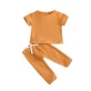 Ensembles de vêtements 2023 enfants garçons et filles été coton lin couleur bonbon pantalon costume