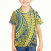 Men's Casual Shirts Polynesian Tribal Tongan Totem Tattoo Tonga Prints Boy For Children Short Sleeve Kids Button Shirt Turn-down Collar