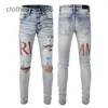 Designer jeans heren Jean Amirres denim heren broek 840 straat mode gat patch jeans high men persoonlijkheidsontwerp slank fit lilk