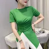 Koszulki damskie zielone koszulki damskie lato 2023 Chic Nieregularny szczelinę eleganckie szczupłe koszulki