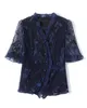 Blouses voor dames elegante ruches tops mode v-hals kanten blouse slanke zomerkleding korte mouw haak dames shirt
