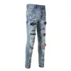 Mens jeans aankomst noodlijdend licht blauw mager gescheurde streetwear beschadigde s geschilderde slanke fit stretch vernietigd 230511