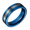 Anéis de casamento jóias de aço inoxidável 8 mm azul com dois groove interface prateada acessórios de anel masculino wedding