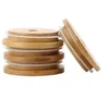 竹の帽子のふた70mm 88mm再利用可能な竹のメイソン瓶のふたストロー穴とシリコーンシール60pcs