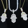 Ketten Türkische Kristall Hand Hamsa Anhänger Halskette Vergoldet Silber Farbe Hip Hop Schmuck mit 5mm CZ Tennis Necklacs