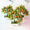 الزهور الزخرفية زهرة الاصطناعية محمولة فو ، شجرة برتقالية بلاستيك بلاستيك بوز بونساي لون مشرق