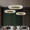 Lampadari Modern Lustre Crystal Led Lampadario Light Villa Scale Cerchio in acciaio Sospendere la lampada Foyer Droplight Fixtures