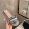 Hausschuhe Creepers String Bead Rüschen Frauen 2023 Sandalen Sommer Plattform Schuhe Frau Muffins Perle Schnur Dicken Sohlen Rutschen