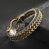 Link Bracelets Bronze Skeleton Bracelet Wheat Chain Skull Bangle Stainless Steel Jewelry 12mm 8.66inch