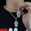 Ketten Türkische Kristall Hand Hamsa Anhänger Halskette Vergoldet Silber Farbe Hip Hop Schmuck mit 5mm CZ Tennis Necklacs