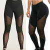 Yoga Outfit Donna Pantaloni Mesh Running Dance Leggins corti Sport Fitness Vita alta Pantaloni patchwork neri Allenamento C1004