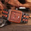 Montres-bracelets Unique Cadran Rectangle Montre Homme Bois De Santal Rouge Homme Avec Bracelet Boisé Naturel Complet Calendrier Date Montre-Bracelet À Quartz