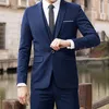 Costumes pour hommes costume en coton hommes couleur unie revers col manteau gilet pantalons longs affaires mariage mince ensemble bleu royal