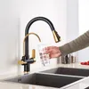 Küchenarmaturen Gold BlackChrome Kithcen Purified Faucet Pull Out Water Filter Tap 23 Way Torneira Cold Mixer Sink Crane Drink 230510