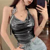 Women's Tanks Camis Atasan Halter seksi wanita 2023 musim panas mode baru Y2k pendek tidak beraturan tren warna Solid Niche Tank Top tanpa lengan manis 230510