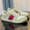 Designer Stripe Chaussures Mode Dirty Leather Lace-up Tennis Shoe Tissu Low Top Canvas Sports Casual Hommes Femmes Sneaker avec la taille 35-44