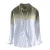 メンズカジュアルシャツの男性夏の長袖ハワイアンブラウスクールな薄い通気性ラペルカラー吊り下げ染色勾配綿230511