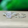 خاتم الماس Moissanite خمر 100 ٪ حقيقية 925 الجنيه الاسترليني الفضة حلقات الزفاف خواتم الزفاف للنساء المجوهرات مجموعة الزفاف