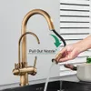 Torneiras de cozinha Rozin Touch Sensor Filtro Torneira de água Antique Brass Antiga de pulverizador Tap com guindaste puro giratório para 230510