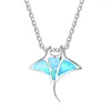 Anhänger Halsketten Vintage Silber Farbe Kette Halskette Mode Tier Charme Blau Opal Stingray Für Frauen Hochzeit Schmuck