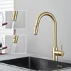 Kitchen Faucets FMHJFISD Brushed Gold Pull Out Sink Water Tap Single Handle Mixer 360 Rotation Shower 230510