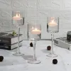 Vidro transparente haste longa cristal tealight flutuante castiçais altos conjunto de 3 tamanhos peça central de mesa para decoração de casa de casamento