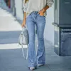 Jeans femme 2023 Flare femmes Vintage Denim pantalon mode Stretch poche pantalon décontracté ample droite Streetwear large