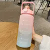 2 liters vattenflaska med halmmotiverande drickssportflaskor med tidsmarkörsklistermärken för flickor gratis frakt