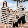 Family Matching Outfits Summer Mum Daughter Striped Dress Dad Son Cotton T shirt Shorts Holiday Couple Lover Outfit 230511