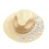 Brede rand hoeden 2xpc stro weven bruid hoed met decors voor bruiloft vrijgezellenfeestje