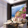 Sfondi Isola di Santorini Grecia Fiori dai colori vivaci Po per soggiorno Carta da parati 3D murale mediterranea Decorazioni per la casa