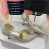 2023 femmes pointu cristal Stilettos chaussures en cuir pur fête banquet chaussures chaussures de mariage sandales incrustées de diamants