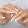 False Nails Ombre Pink Coffin 프랑스 가짜 발레리나 그라디언트 언론에 가짜 온글 팁 매일 사무실 손가락 착용