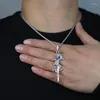 Choker Iced Out 5a Red Blue Purple Cubic Zircon Paled Cool Dragon Cross Pendant Necklace For Women Men Boy Punk Style Hip Hop Jewelry