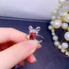 Cluster Rings Fine Jewelry 925 Sterling Silver Inset With Natural Gems Women&#39;s Lovely Bowknot Red Garnet Adjustable Ring Support
