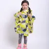 Rain Gear Kids Stylish Rain Poncho Waterproof Jacket Coat For Girls Boys Cape Coat Hooded Wear Printed Thin Rain Jacket 230511