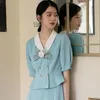 Work Dresses French Summer Vintage Shirts High Waist Half-body Skirts Sets Short Sleeve Blouses Slim Temperament Skirt Ladies Commuter Suit