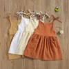 Kız Elbiseler Pudcoco Toddler Yaz Slip Elbise Bebek Günlük Kolsuz Düz Renk Kravat Bir Parçalı Cep 2023 Moda