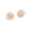 Stud Earrings Versatile Hand Woven Pink Acrylic Crystal Flowers For Women Temperament Cute Glass Bead Floral Earring Jewelry