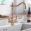 Kökskranar Antika mässingsfilterkranar Dricker Pure Water Tap Deck monterade Dual Handtag 3ways och Cold Mixer 230510