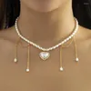 Choker XINSOM Romantic Heart Necklace For Women Elegant Imitation Pearl Chain Party Wedding Fashion Jewelry Girls Gift