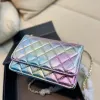 22P Damen-Laser-bunte klassische Mini-Geldbörse mit Klappe, gesteppt, GHW Umhängetasche, Umhängetasche mit Kette, Kartenhalter, mehrere Pochette-Sacoche-Handtaschen