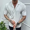 Мужские повседневные рубашки Leisure Solid Color Ribbed Men Fashion Fashion Loth -рубашка с коротким рубашкой 2023 Весенняя летняя уличная одежда 230511