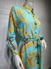 Basic Casual Jurken Etnische Kleding Mode Franse Elegante Maxi-jurken voor Dames Retro Print Moslim Dubai Abaya Revers Singlebreasted Shirt met lange mouwen Dres JZTI