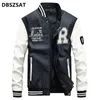 Herrjackor märke broderi baseball stativ moto cyklist läderjacka casual fleece förtjockas faux coat m-4xl 230511