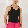 Men's Tank Tops Fashion Oneck Solid Color Sleeveless Pockets Suspender Vests Skinny Streetwear Sexy Vacation 5XL INCERUN 230510